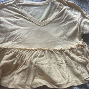 Yellow V-Neck Ruffle Hem Top